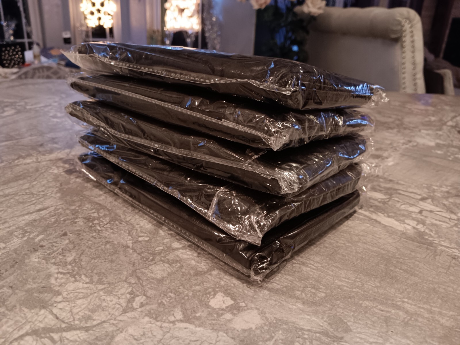 Black Leather (Polyester) Folding Zippered Jewelry Clutch Case- Lot Of 5- NEW