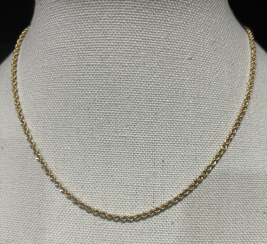 10K Yellow Gold Diamond Cut Rope Chain Necklace 18” E-22
