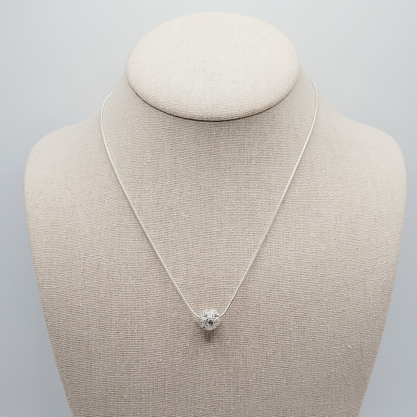 Disco Ball Glitter Sphere Feminine Elegant Style Silver Tone Pendant Necklace