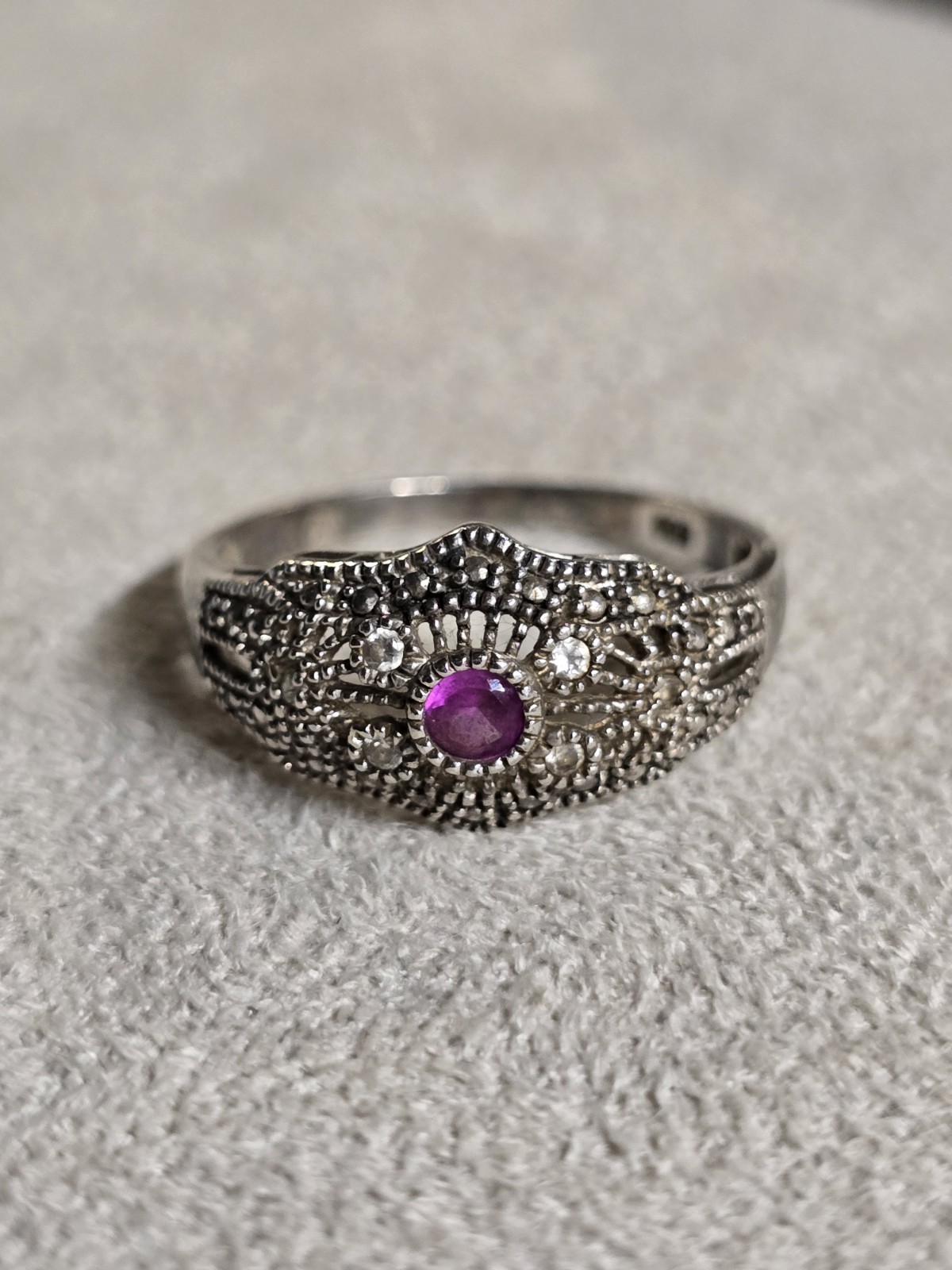 Unique Sterling Silver Filligree Pink White Cz Ring Size 11 925