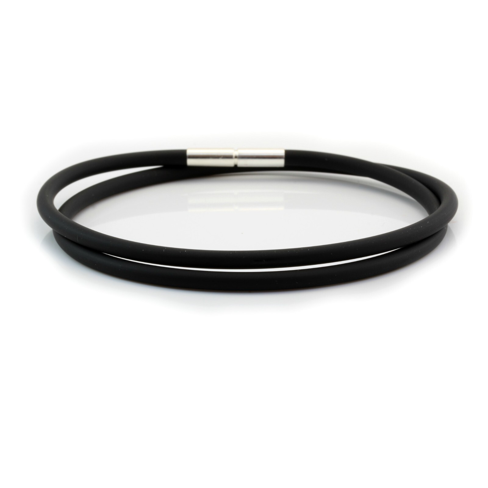 Men’s/Ladies Double Wrap Rubber Bracelet–3mm Black rubber–Sterling Silver Clasp