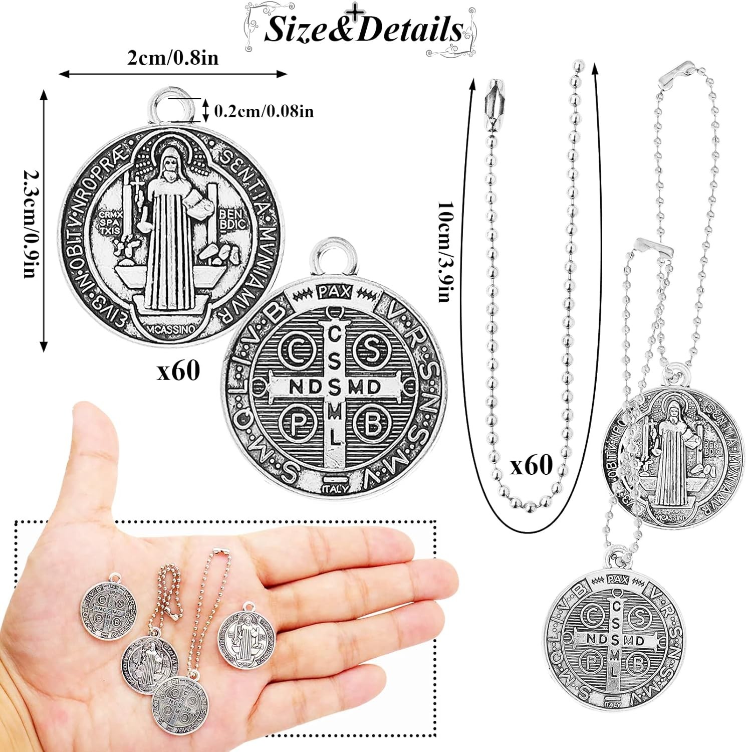 120 Pieces St Benedict Medals Accessory Set, 60Pcs 0.9 x 0.79in Cross…