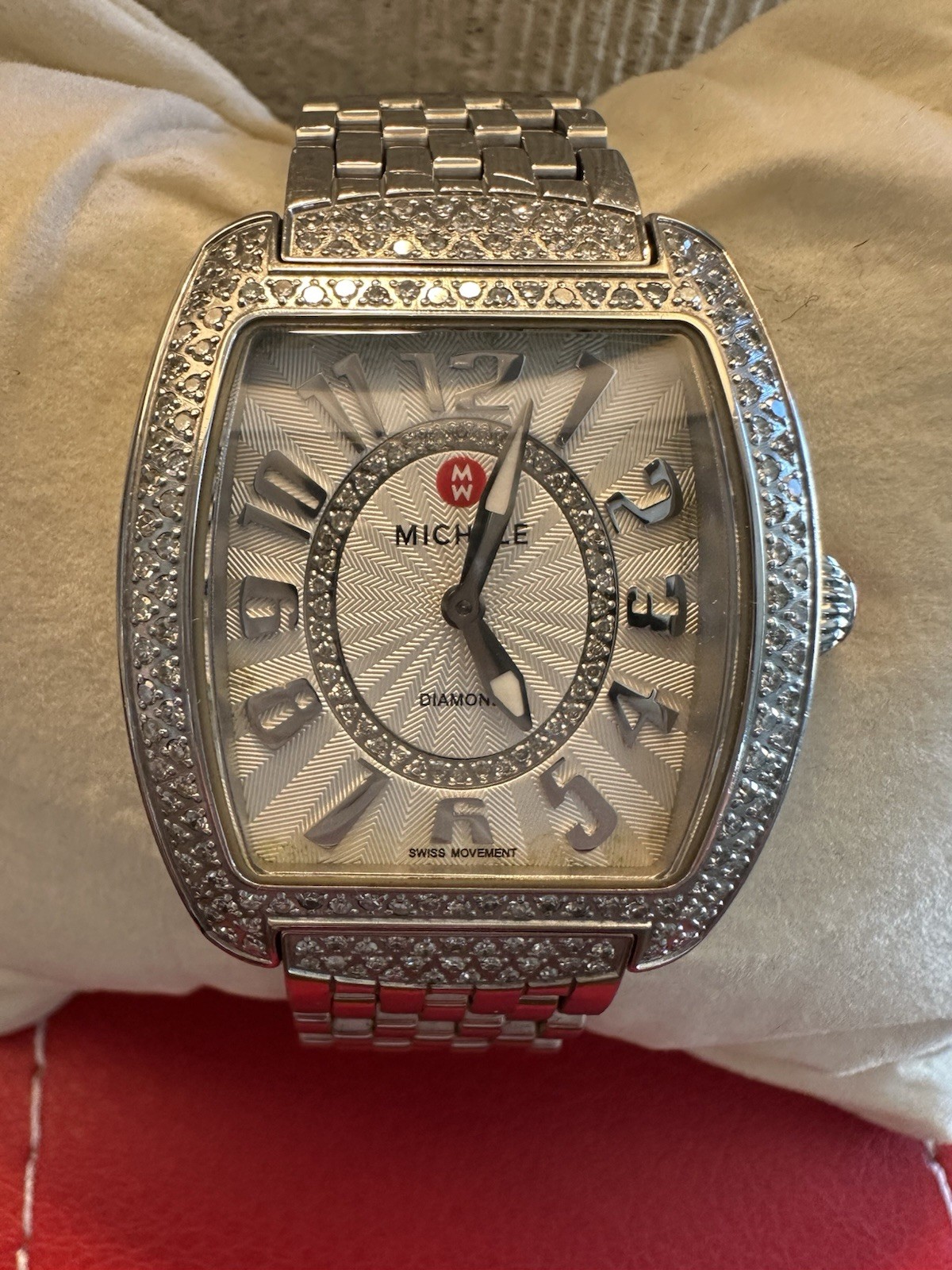 MICHELE Urban Mini Diamond Bezel Swiss Movement Sapphire SS Bracelet 50m