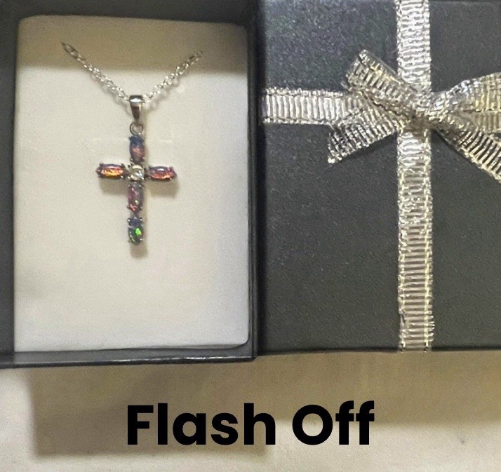 DEAL! FINE RARE Elegant 925SS Teal Blue Rainbow Fire Opal CZ Cross Necklace
