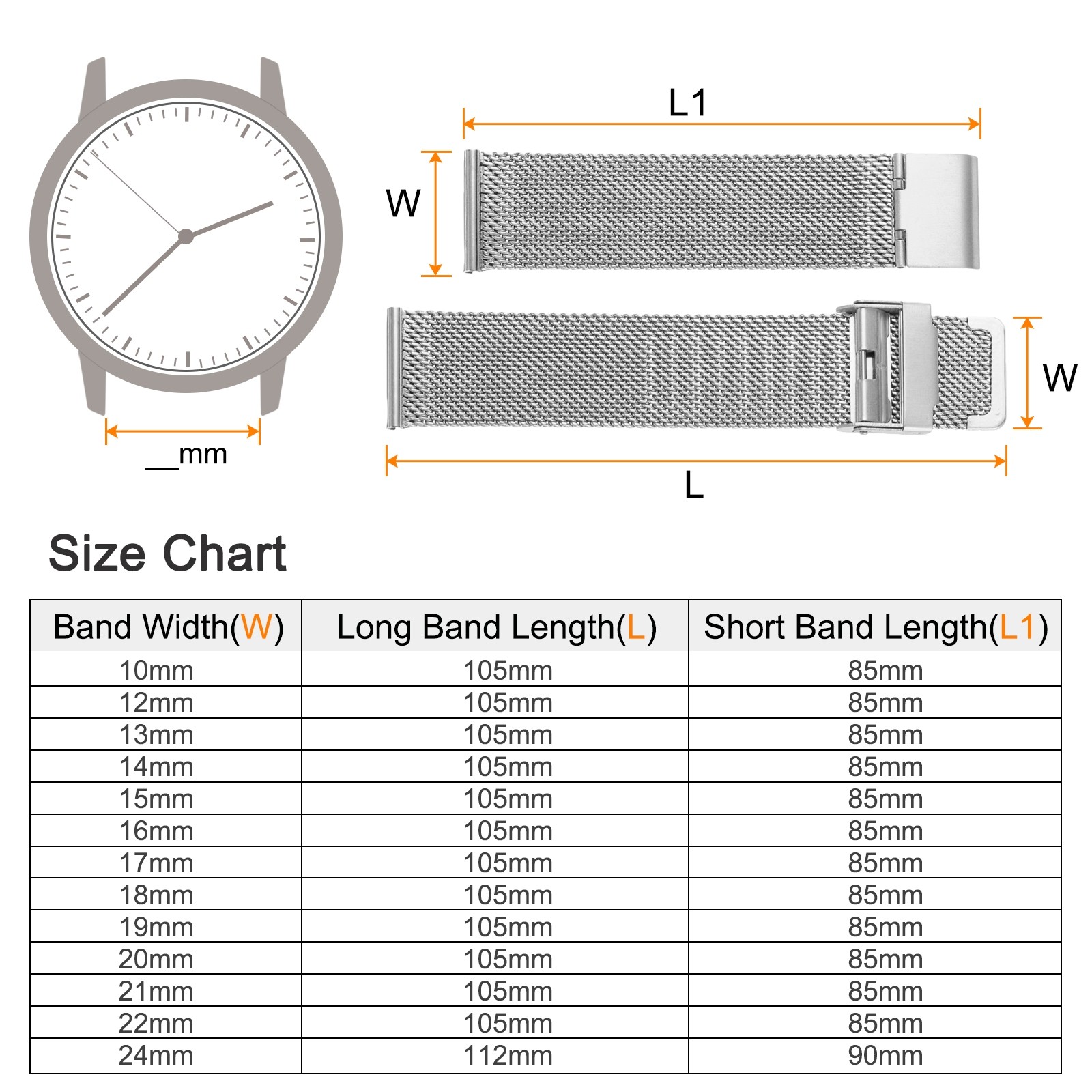316L Stainless Steel Mesh Watch Band 21mm Quick Release Adjustable Silver