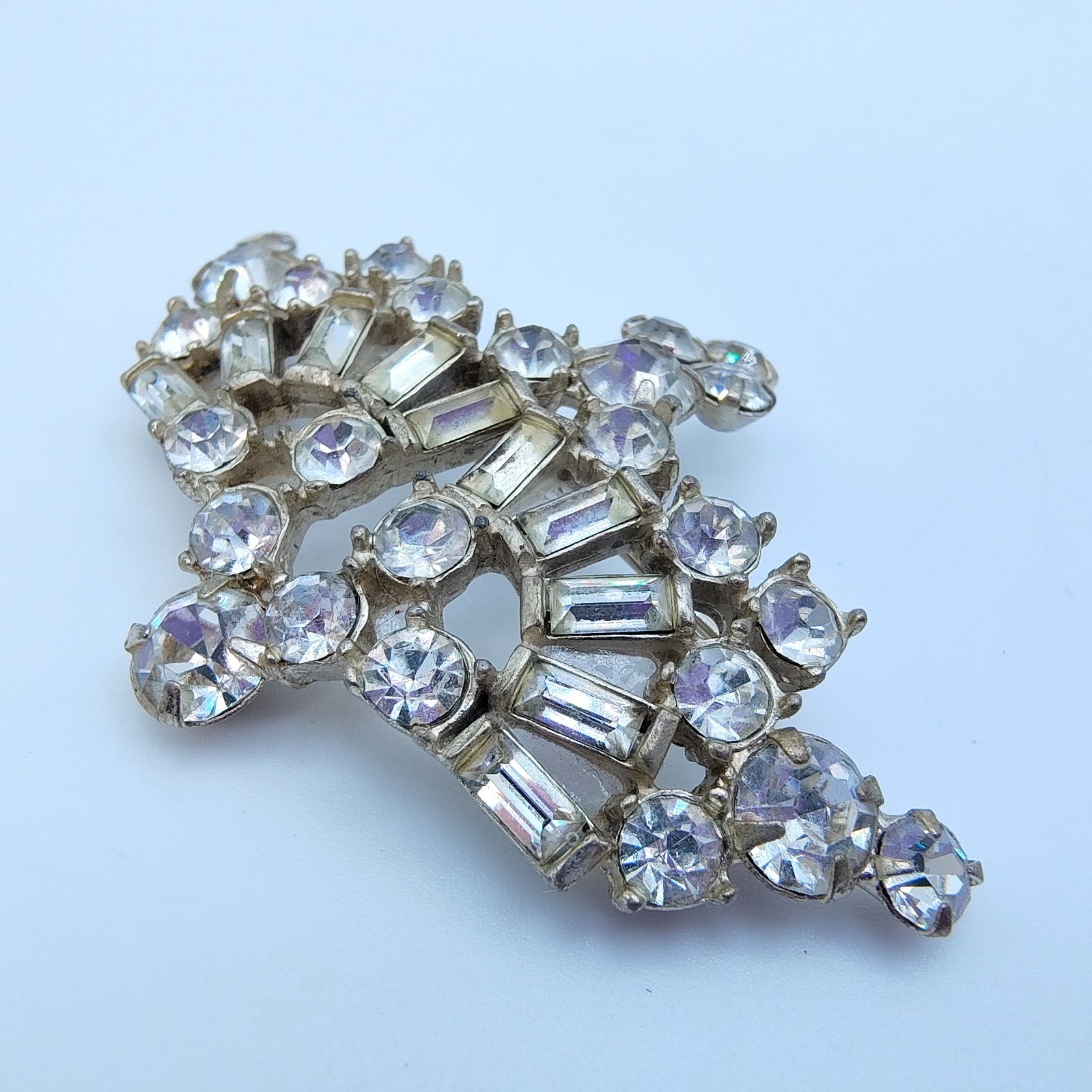 Vintage Art Deco Rhinestone Crown Brooch Old Hollywood Regency Tiara Royalcore