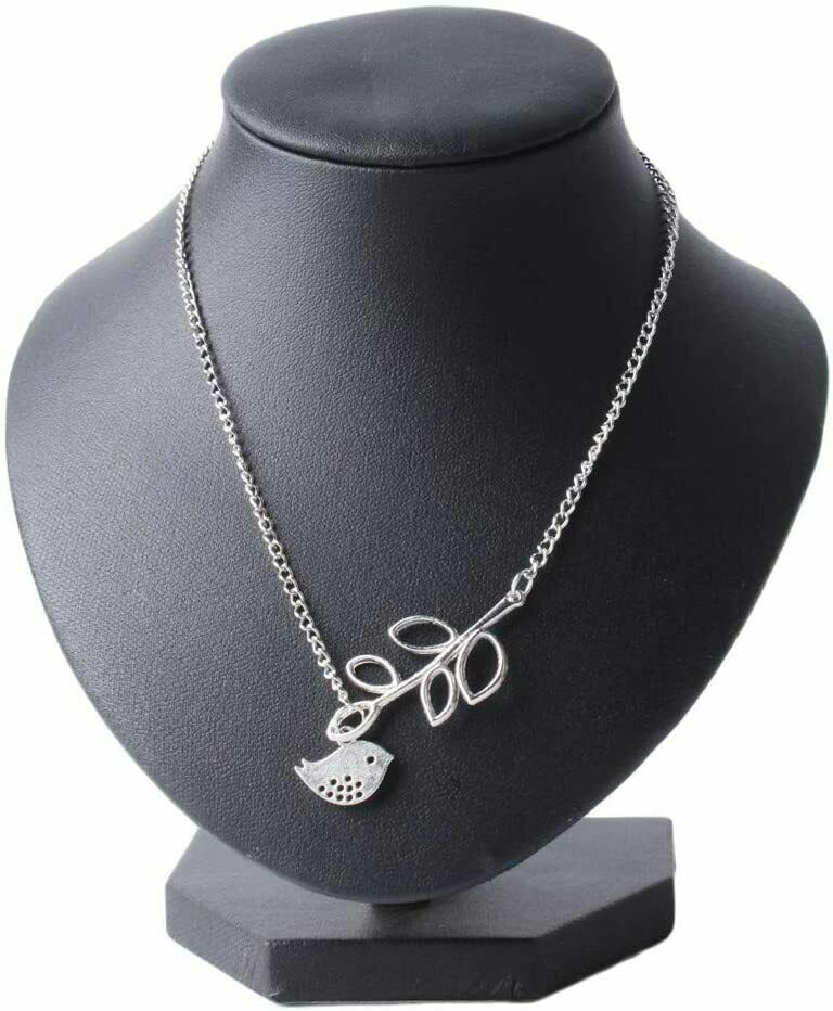 USA Elegant Spring Time Silver Bird and Leaves Lariat Pendant Necklace Jewelry