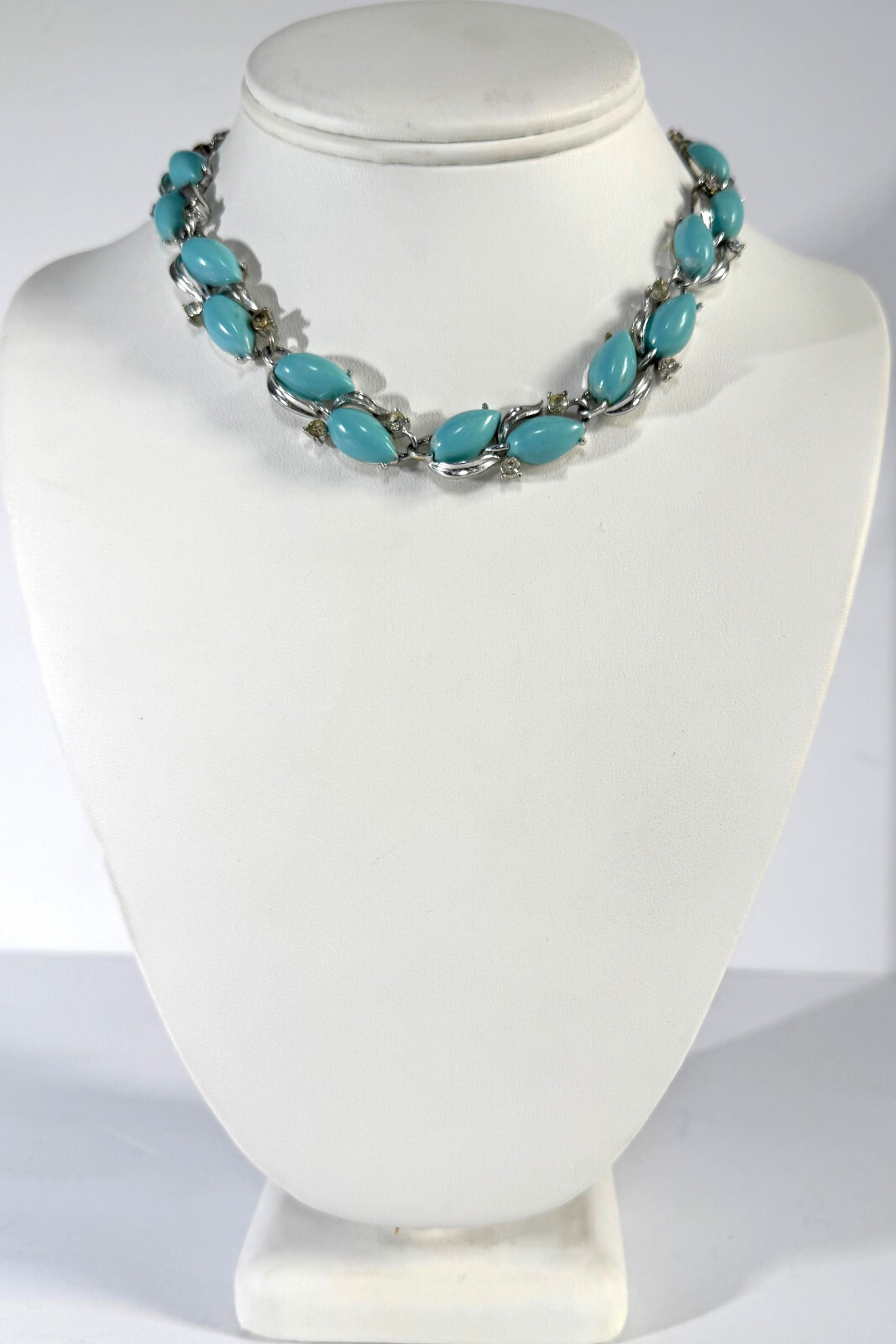 Vintage Blue stone (unknown) With small CZ on silver Necklace