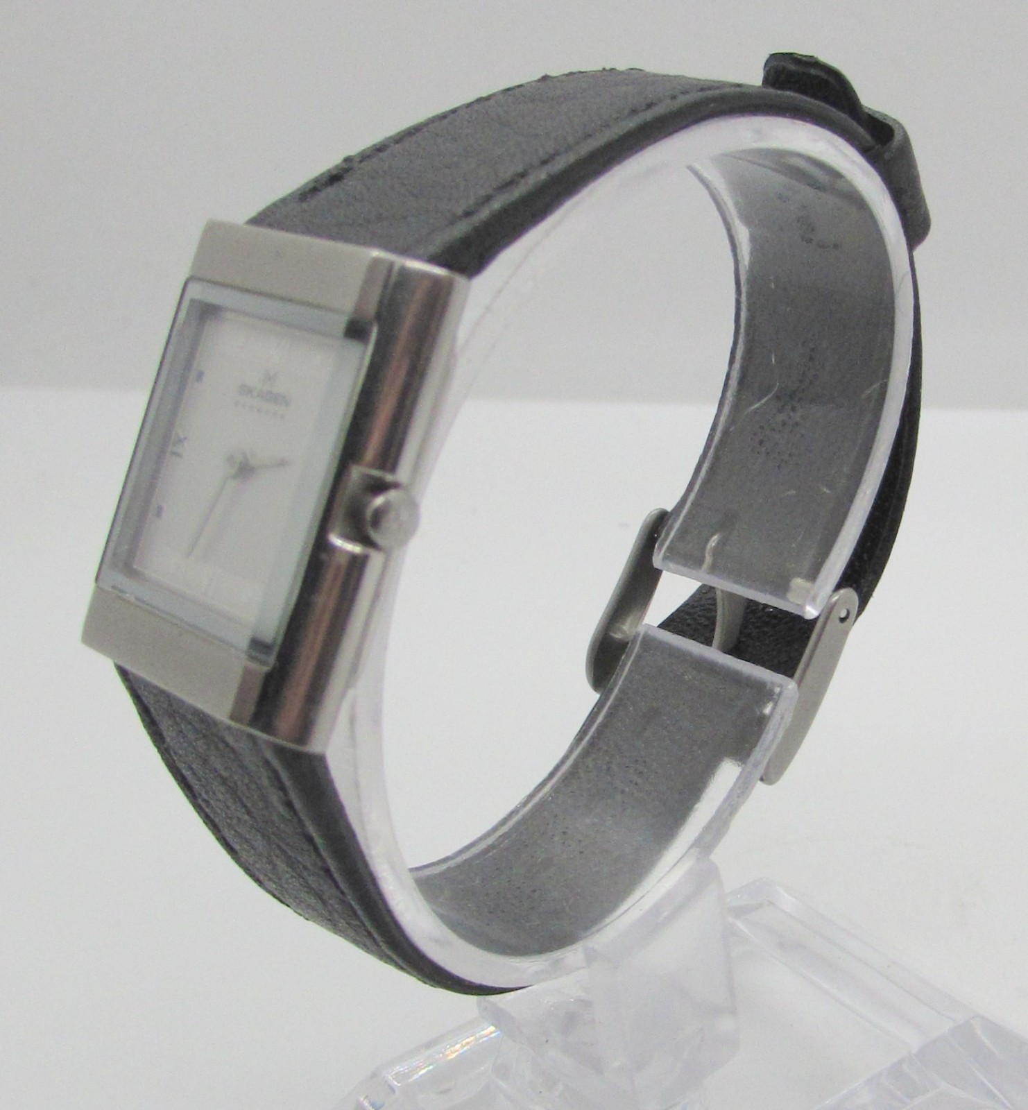 SKAGEN 173SSR STAINLESS STEEL BLACK LEATHER QUARTZ 23MM WRIST WATCH