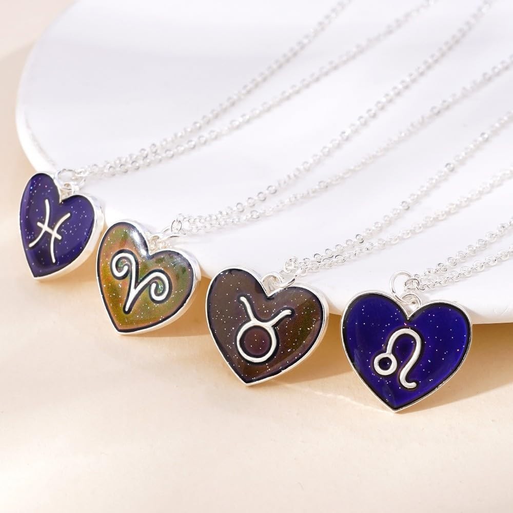 Color Changing Zodiac Necklace, Dainty Astrology Constellation Heart Pendant, Mo