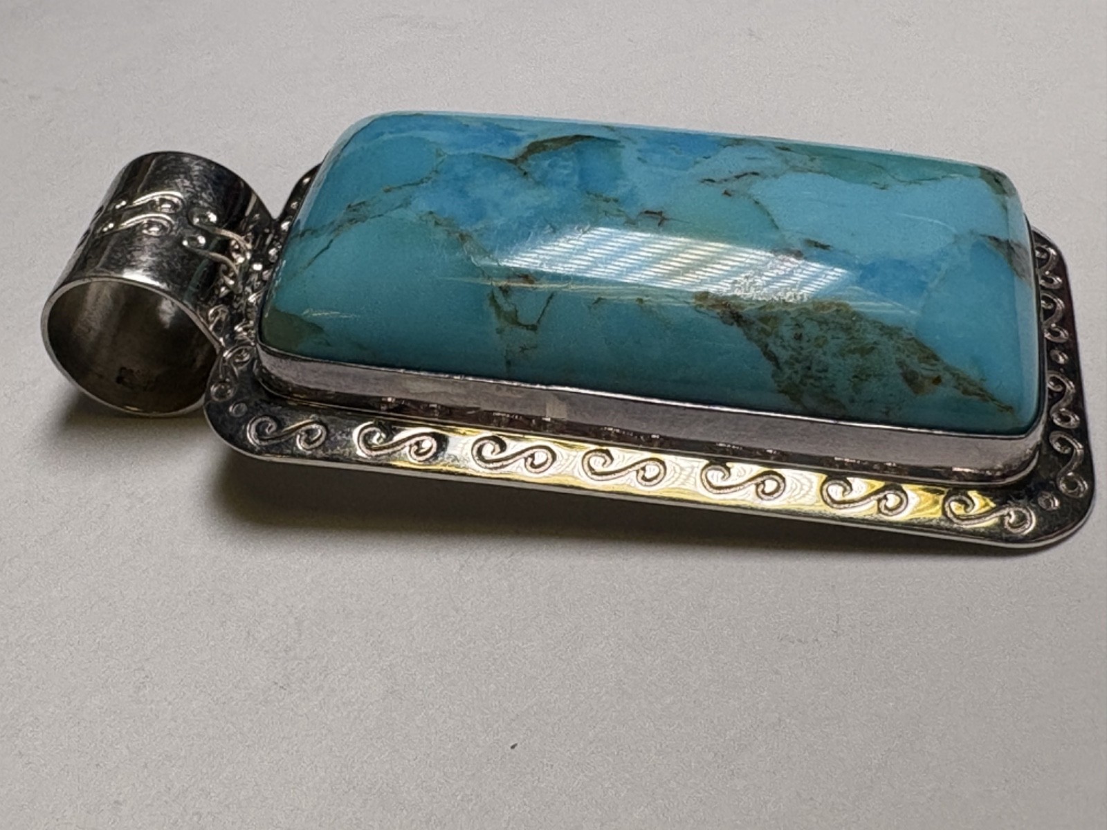 DTR Mine Finds by Jay King Sterling Silver & Turquoise Large Rectangular Pendant