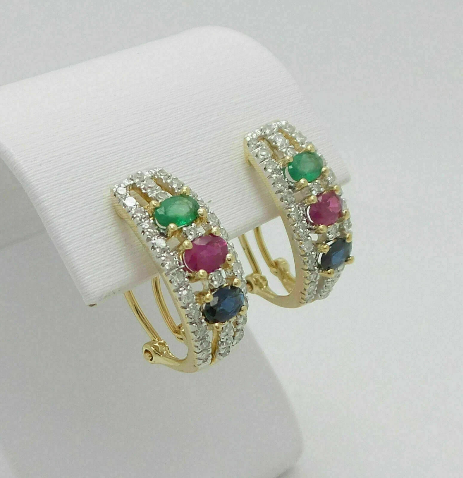 2.25Ct Oval Simulated Sapphire Ruby Emerald Omega Back Earrings 14K Gold Plated