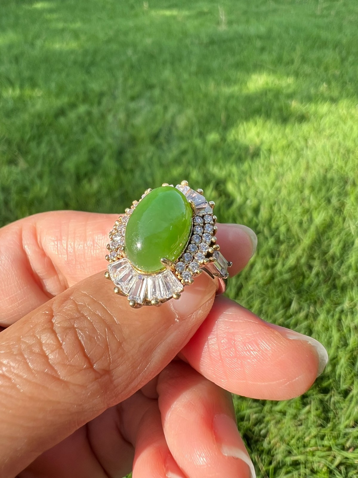 Rich Green Genuine Nephrite Jade Cabochon Ring B02 R