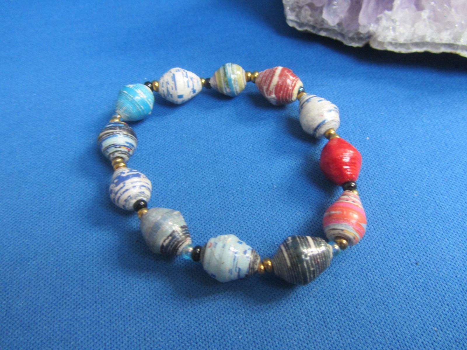 AFRICAN JEWELRY HAND-CRAFTED COLORFUL PAPER BEAD BRACELET FROM KENYA A