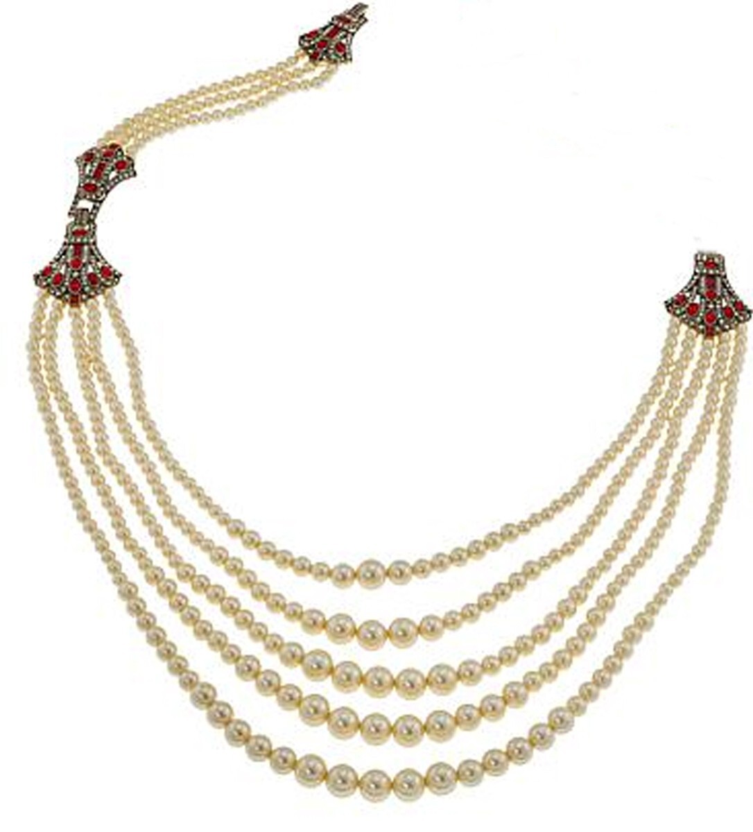Heidi Daus AGE OF ELEGANCE Simulated Pearls Necklace /Bracelet Set SIAM Red