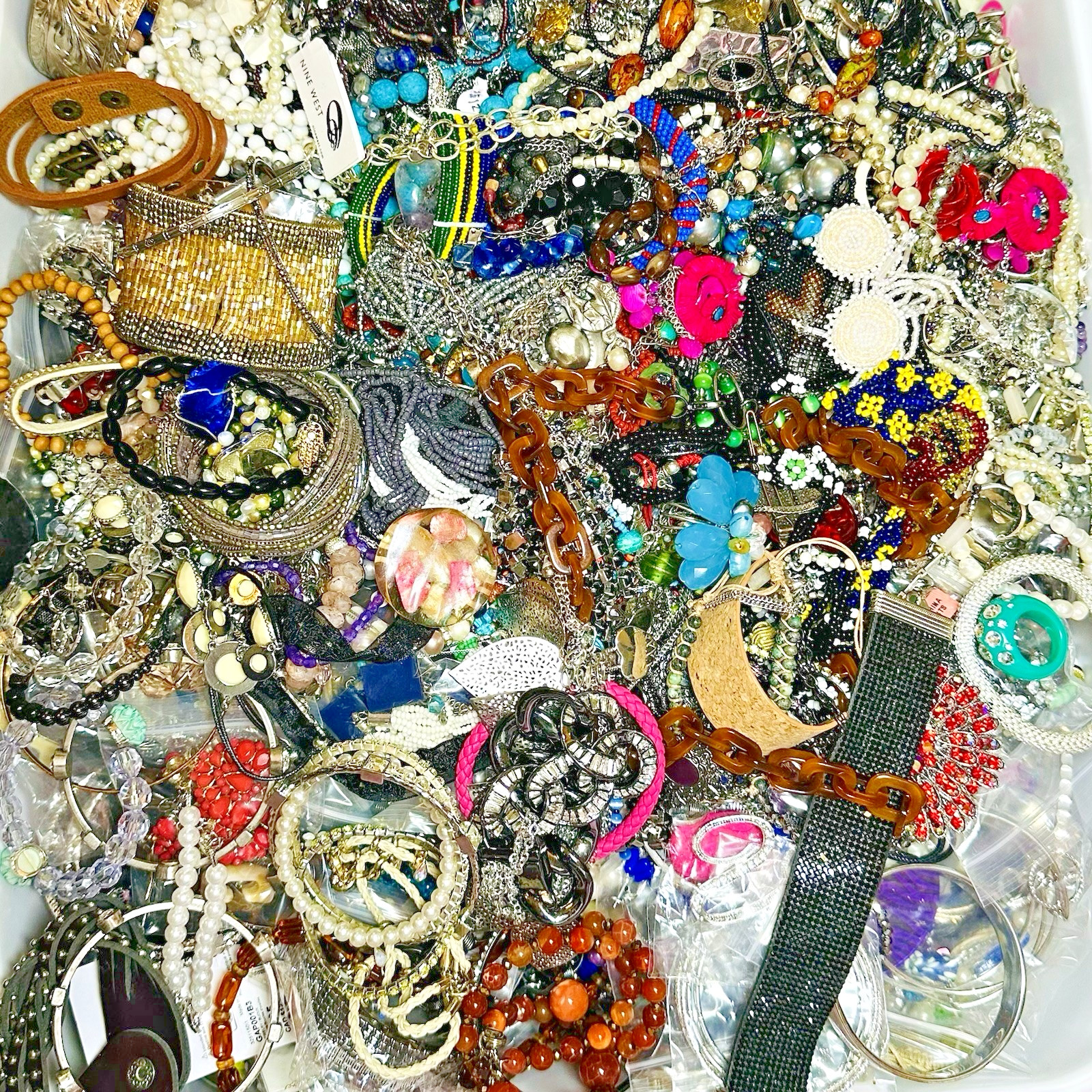 3+ Lbs Wear Vtg Now Mixed Media Mystery Jewelry Lot Grab Bag Surprise Necklaces