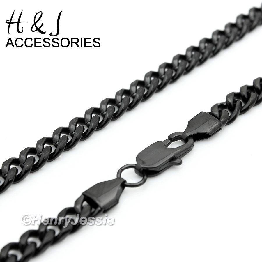 18-40″MEN Stainless Steel 6mm Black Plated Cuban Curb Link Chain Necklace*AN134
