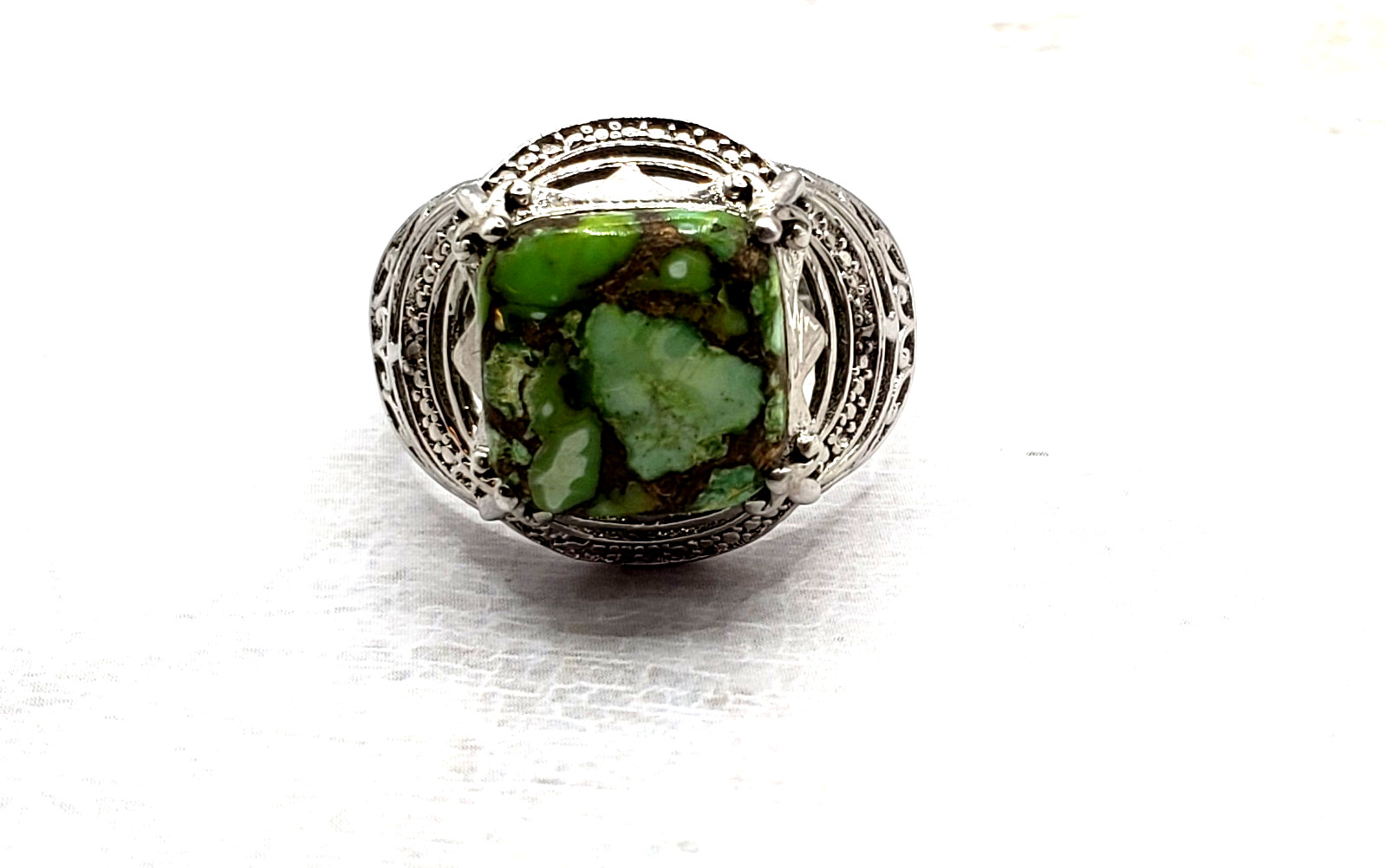 STS Karis Signed Contemporary Square Green Mojave Turquoise Ring Sz 10