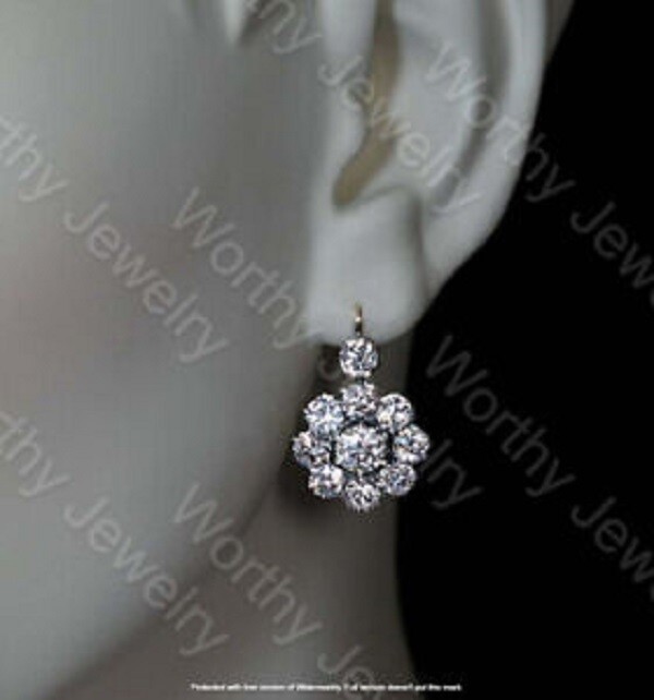 2Ct Lab Created Diamond Antique Cluster Drop/Dangle Earring 14k Yellow Gold Over