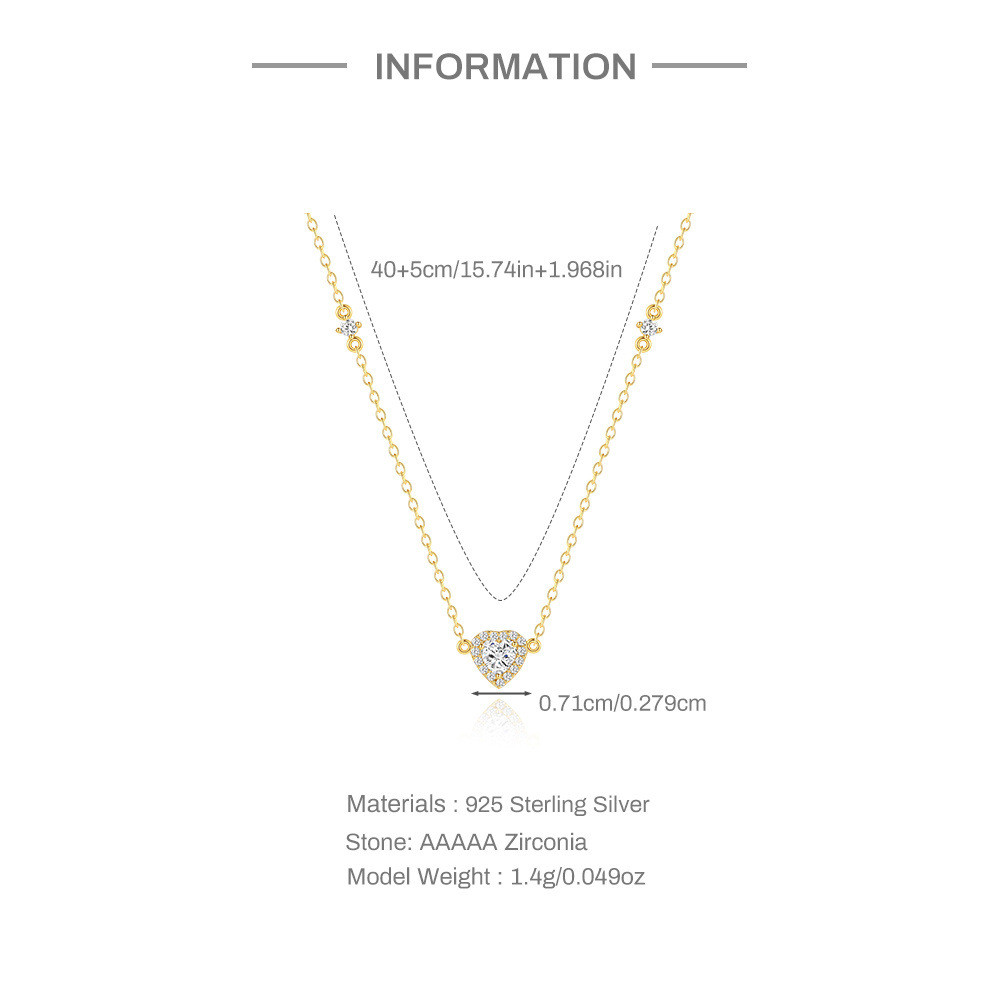 Gold Plated 925 Sterling Silver CZ Heart Pendant Necklace for Women