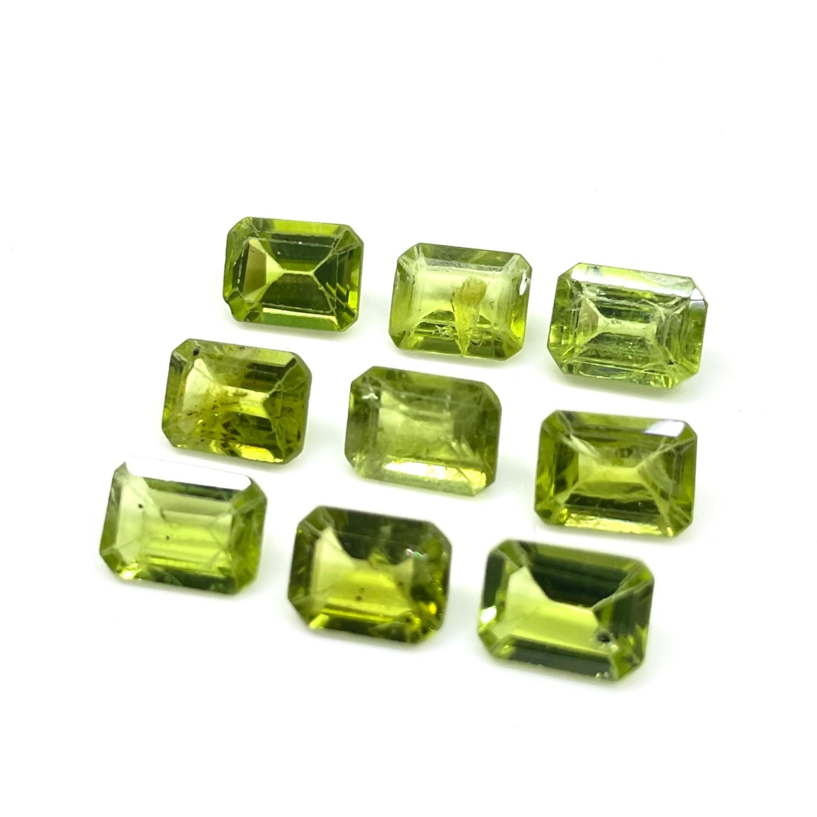 9 Pcs Natural Peridot 8x6mm Emerald Cut Green Loose Untreated Gemstones