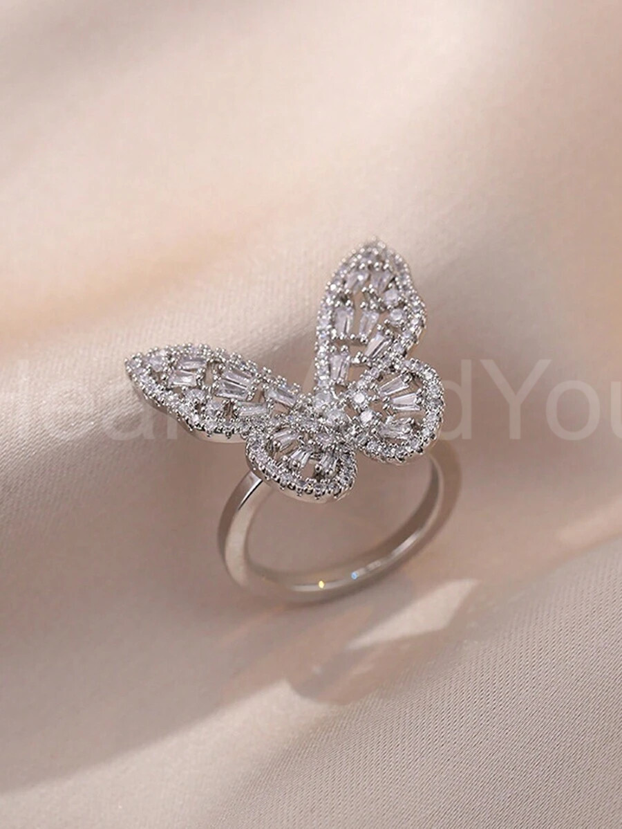 4ct Baguette Cut Simulated Diamond Butterfly Cocktail Ring 14K White Gold Plated