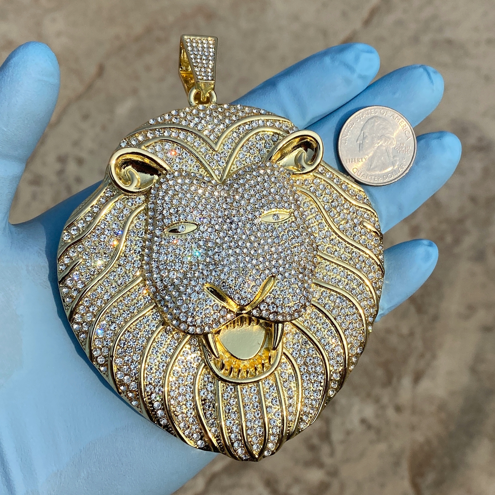 Huge Big Lion Head Jumbo Large Hip Hop Pendant 14K Gold Plated Iced Bling Out CZ