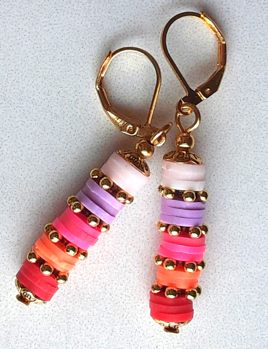 SHERBERT Polymer Clay RED PINK ORANGE LAVENDER WHITE earring SP HANDCRAFTED KCX