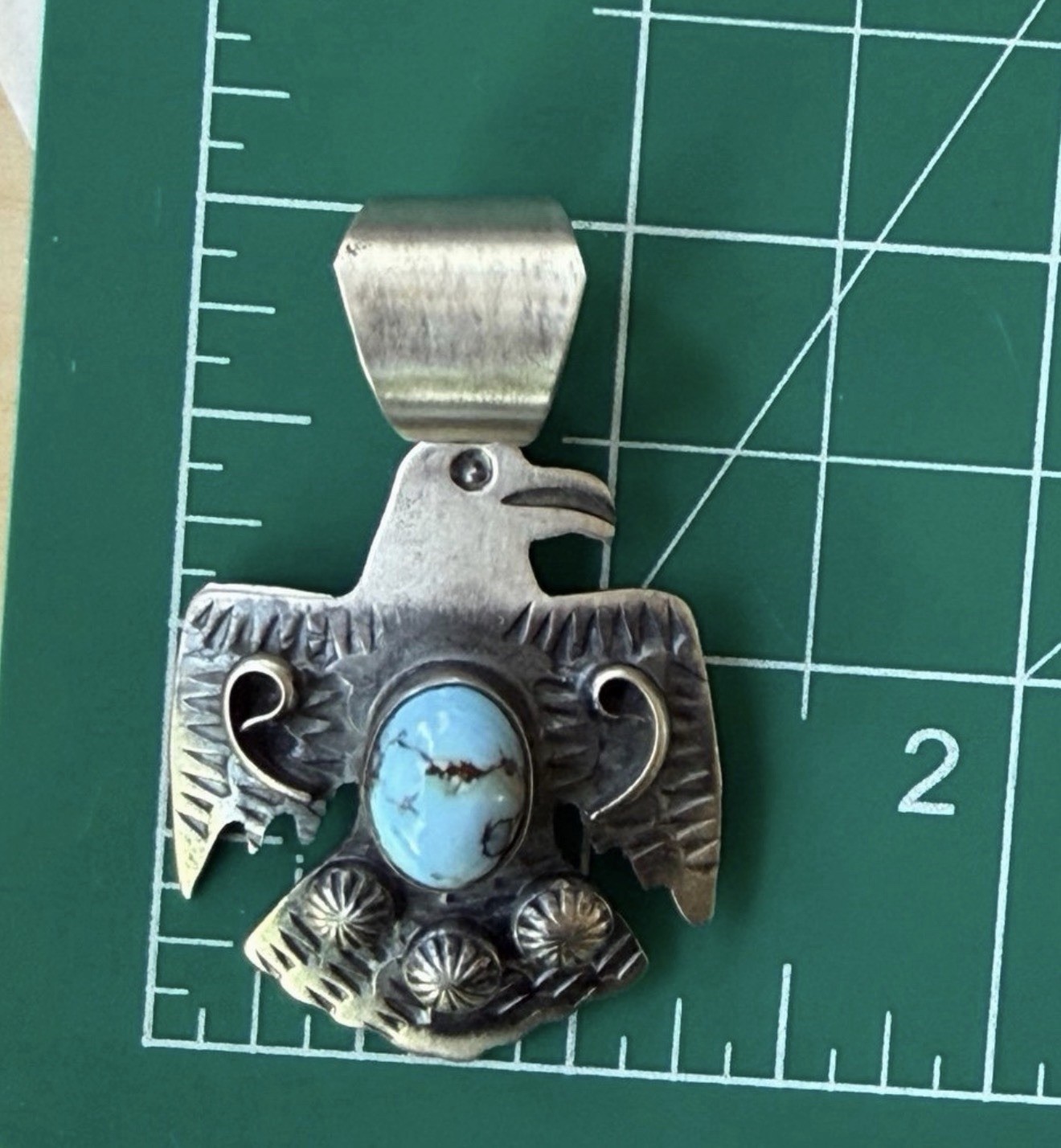 Golden Hills Turquoise Thunderbird Sterling Silver Pendant Chimney Butte