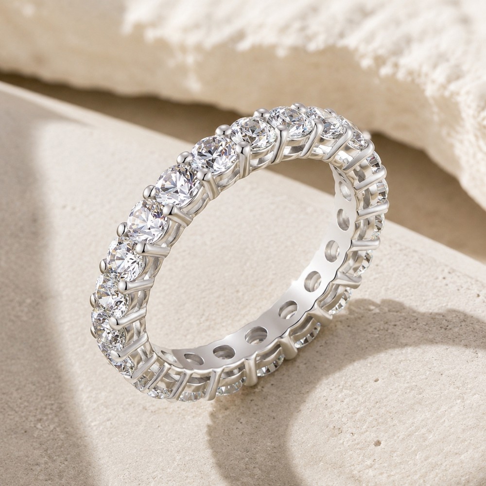 9K Solid Gold Ring, Lab Grown Diamond Eternity Ring, Wedding Ring