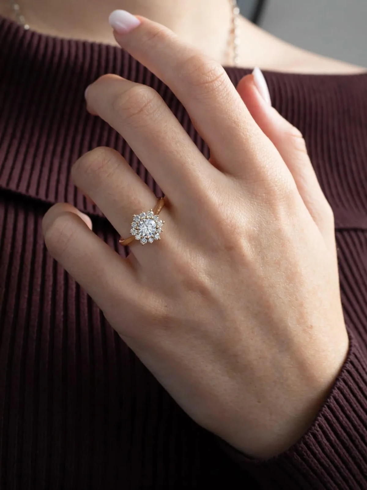 14k Yellow Gold Round Cut Lab Grown Diamond wedding Wear Jewelry Cluster Ring