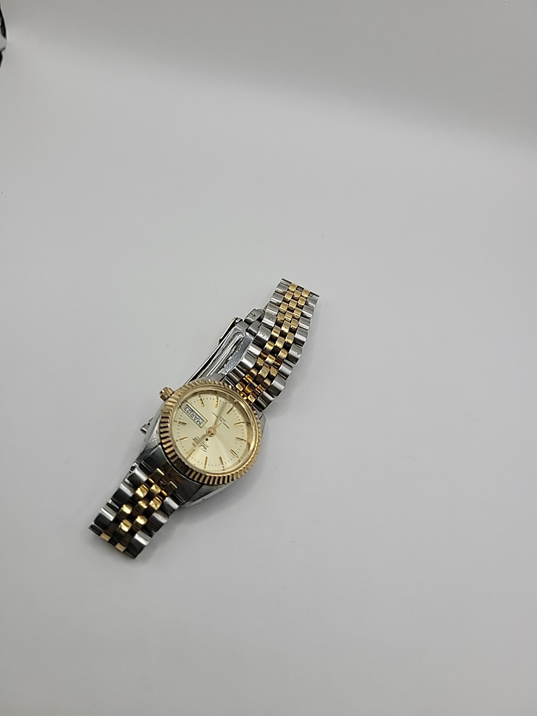 Vintage Paul Maret Swiss Automatic Day Date Two Tone 7 Jewels