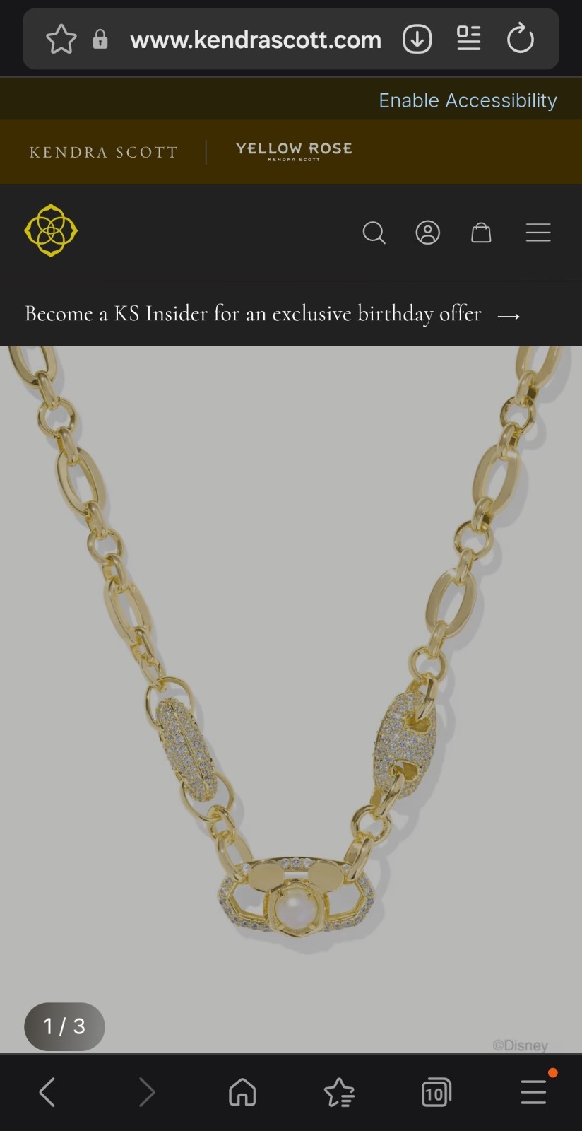 Disney | Kendra Scott Gold Mickey Mouse Crystal Chain Necklace in White Mix