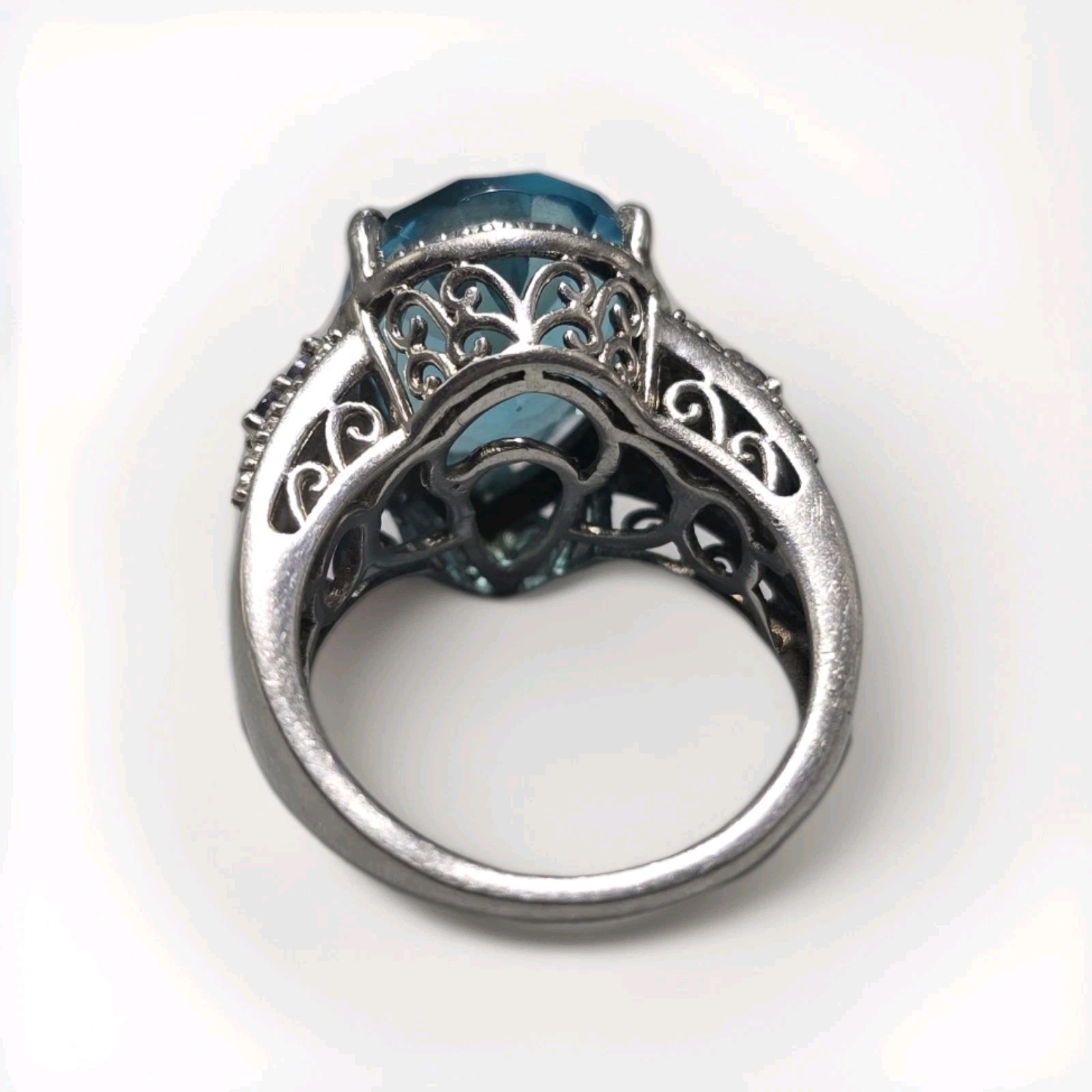 Vintage 925 Sterling Silver Statement Ring w/ Large Blue Topaz Sz 9 Cocktail