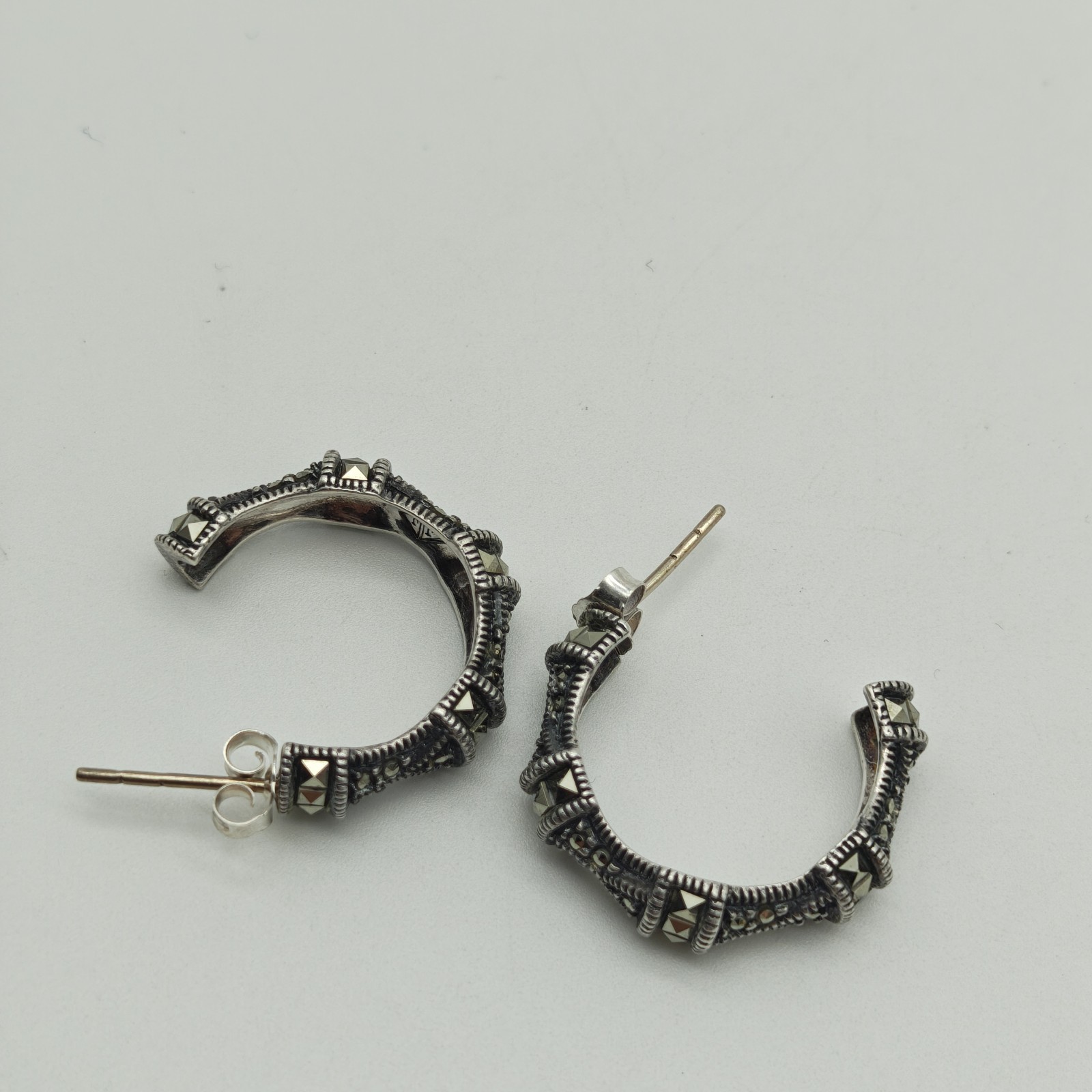 Vintage Judith Jack Sterling Silver 925 Marcasite Hoop Earrings