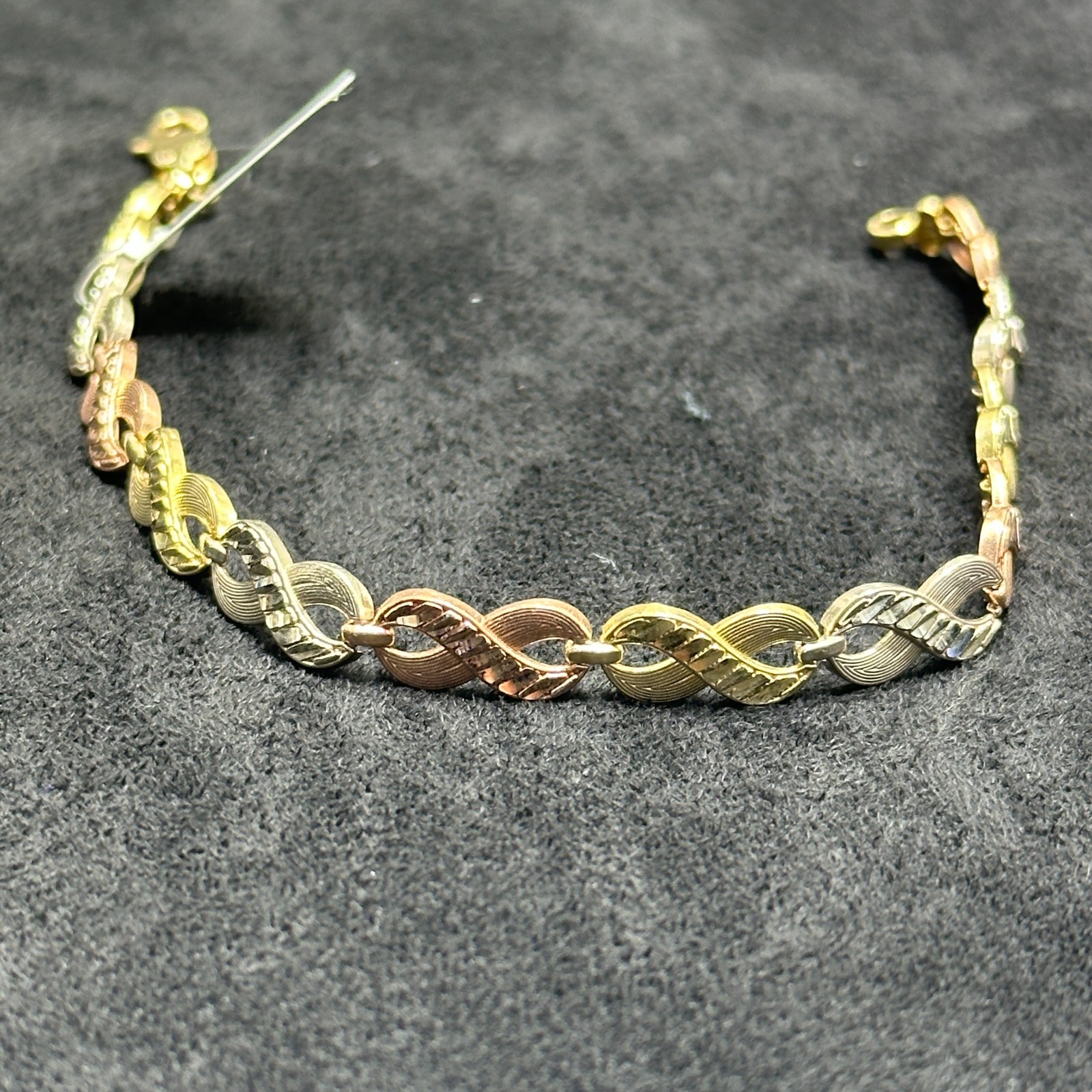 10k Infinity Bracelet for Ladies Woman 3 Tone Rose White Yellow Gold