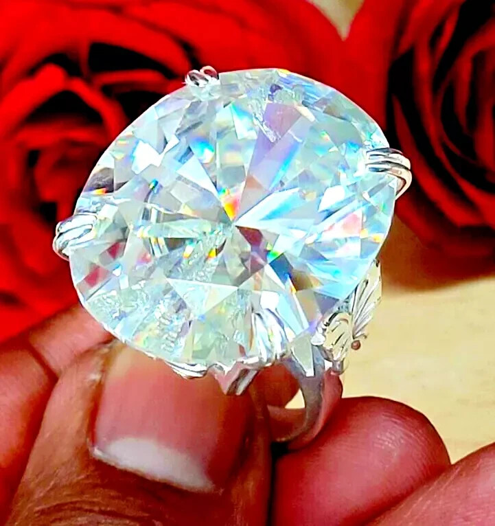 RARE 12.00 Ct Treated Off White Diamond Solitaire Ring In 925 Silver. Certified