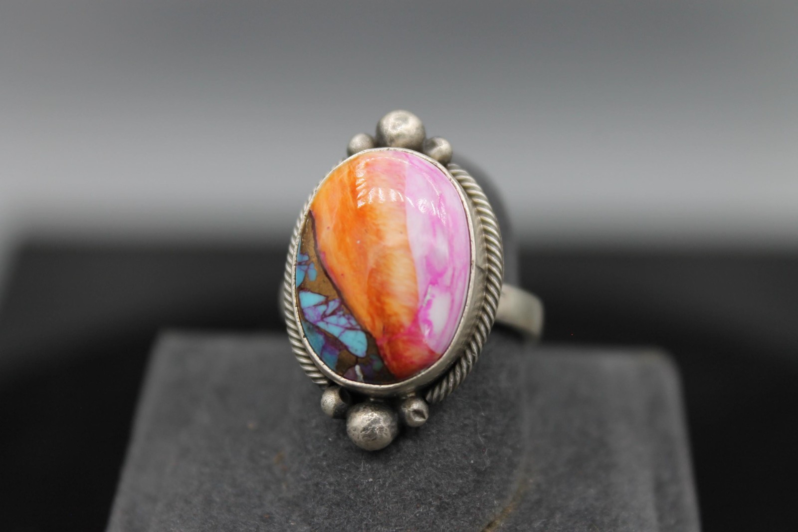 Pink Dahlia and Sterling Silver Ring size and pattern varies