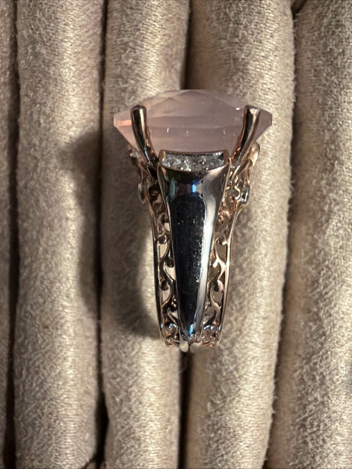 NH, Micheal Valitutti Rose Quartz Palladium Silver and Gold Accent Ring Size 8