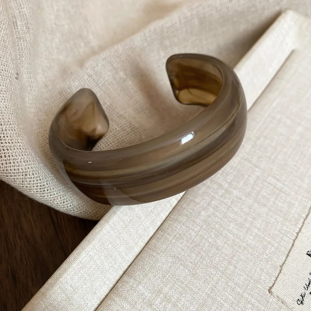 Acrylic Resin Open Cuff Bangle Women Irregular Round Layered Strand Jewelry