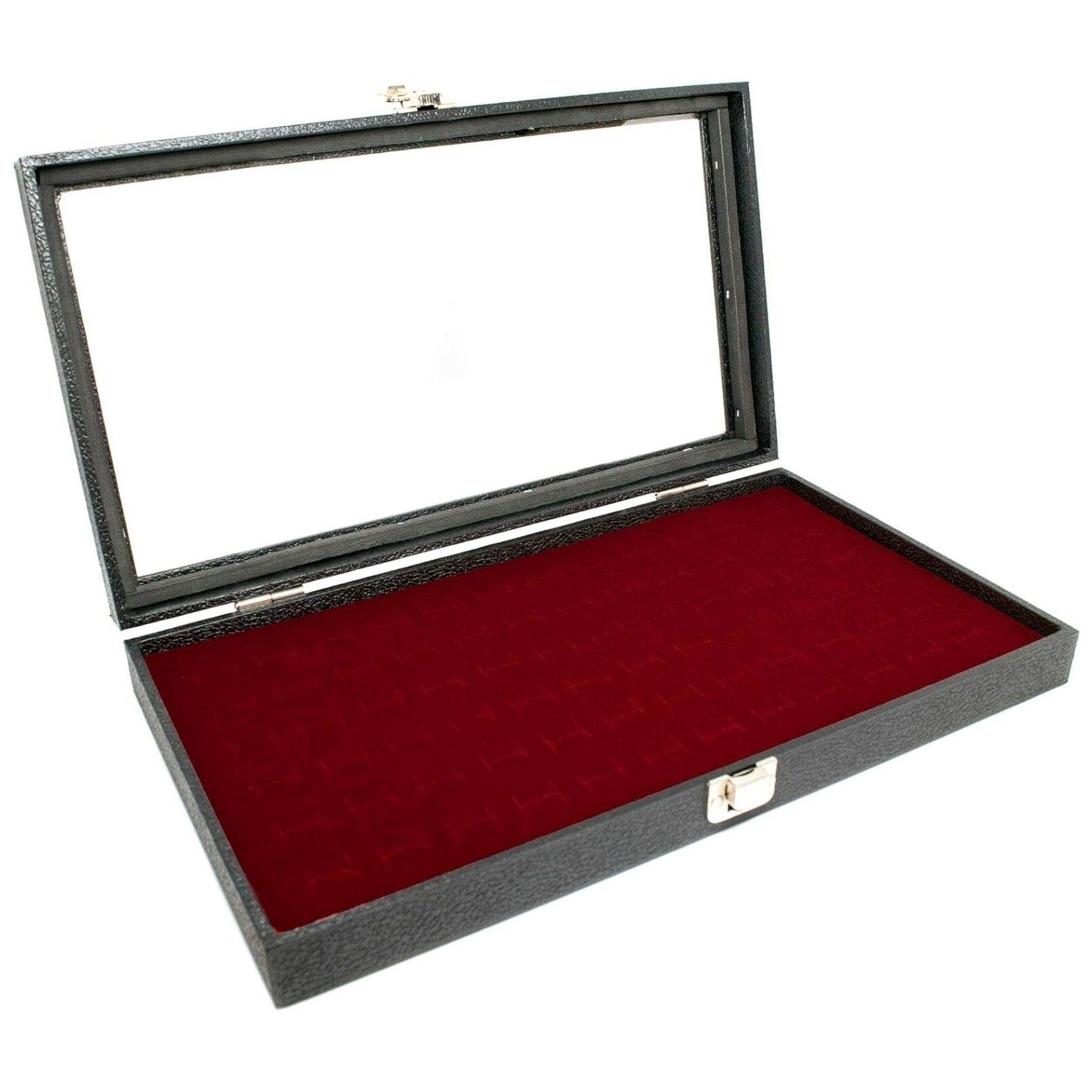 Novel Box Glass Top Black Jewelry Display Case With 36 or 72 Foam Ring Inserts