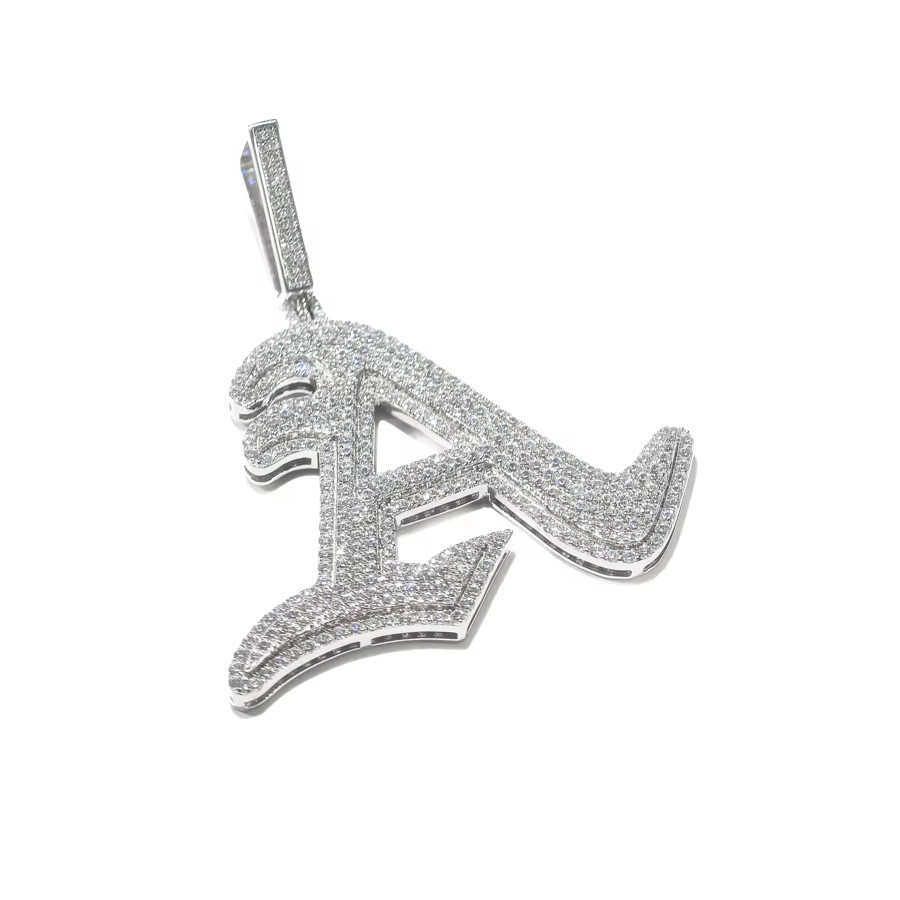 2.50Ct Round Cut Moissanite Men’s Custom Letter A Pendant 14K White Gold Plated