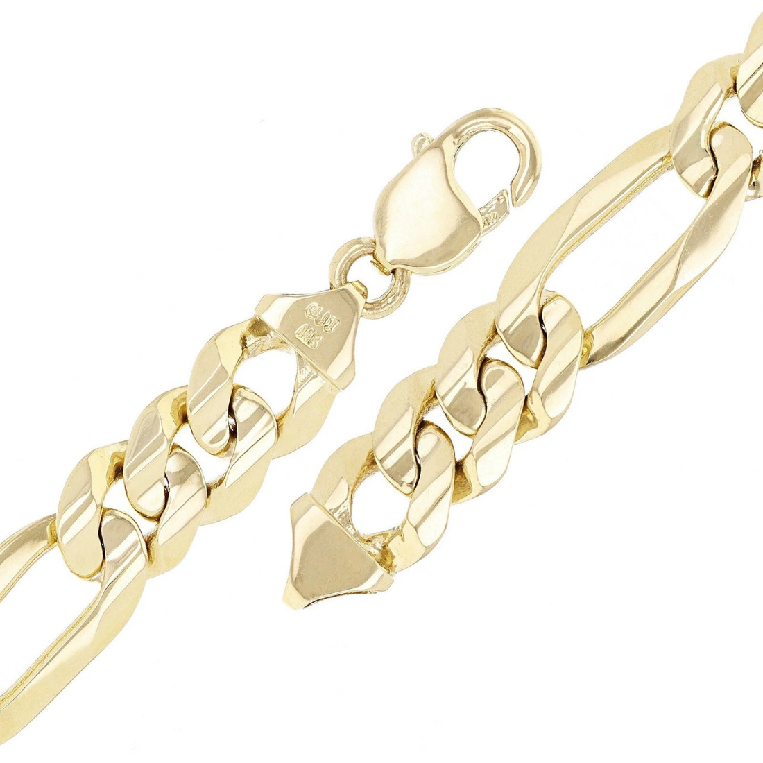 14k Yellow Gold Bracelet Chain Figaro Link | Solid Heavy 53 Grams 8.5″ 12.7mm