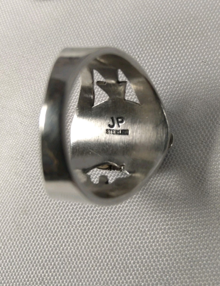 Navajo Inlay Sterling Silver Ring Lapis Opal Turquoise Signed JP Southwest Nice