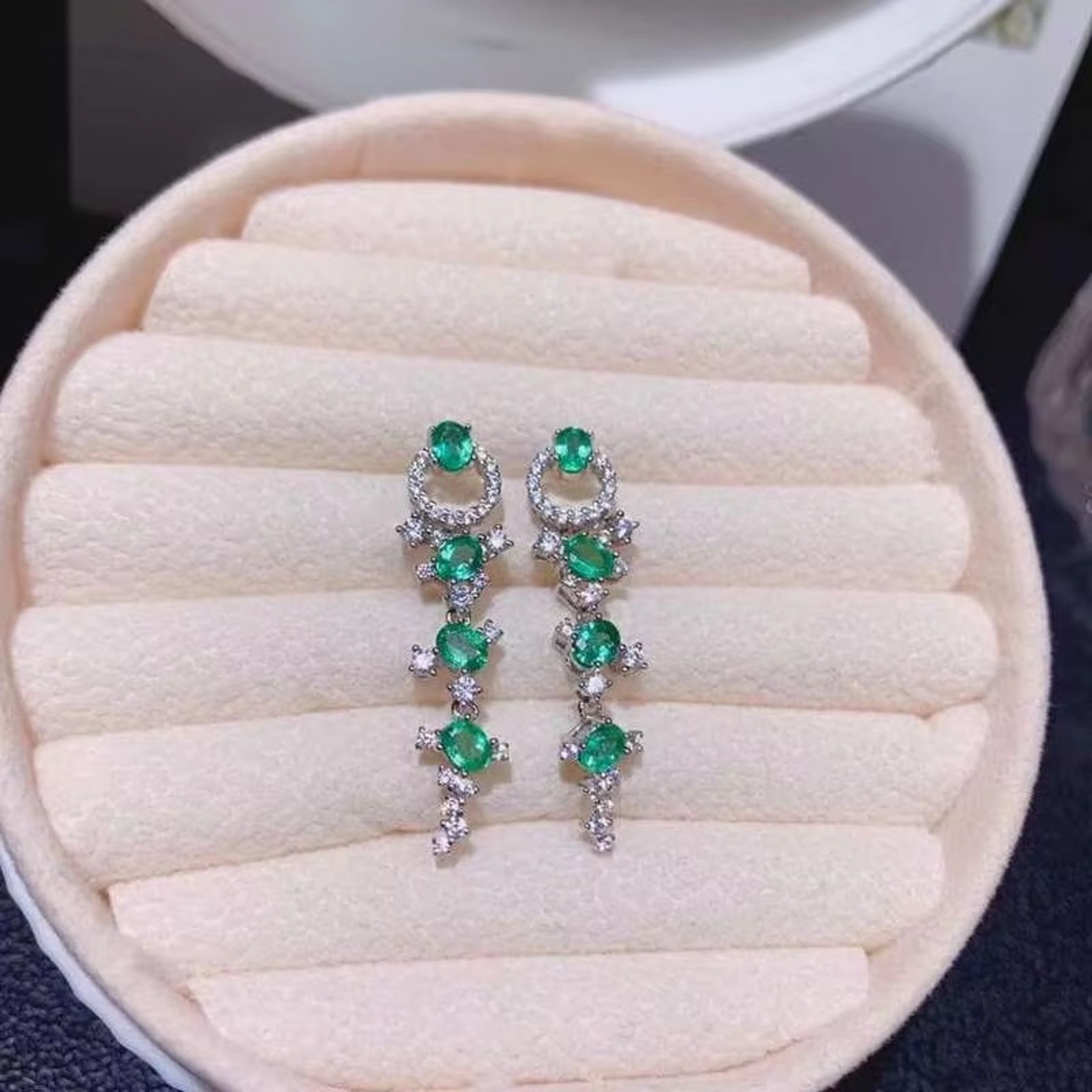 Emerald Statement Earrings, Natural Colombian Emerald Drop Dangle Earrings 3x4mm