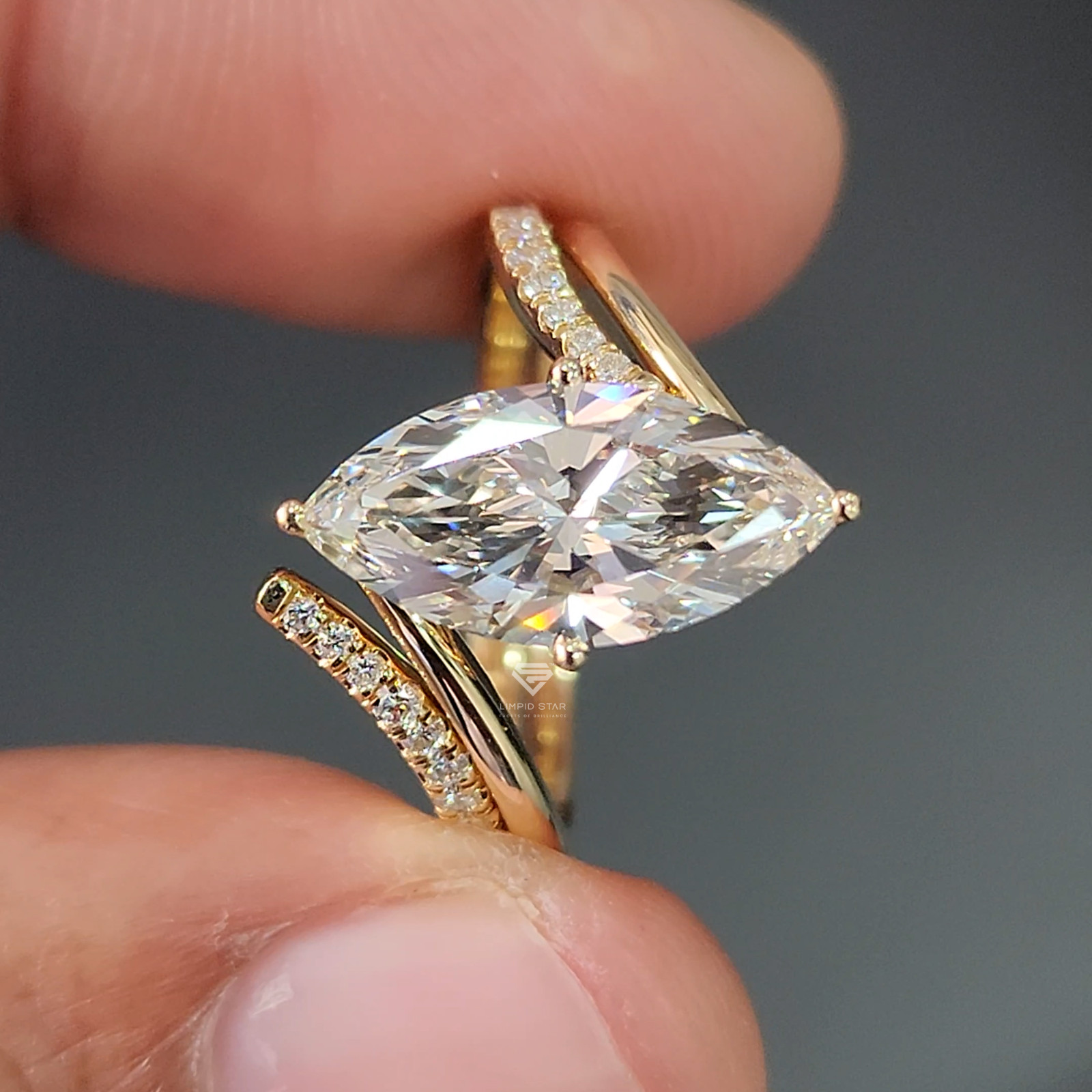 2.40CT Marquise Cut Lab Grown Diamond Ring G VS1 IGI 14K Yellow Gold Size 6