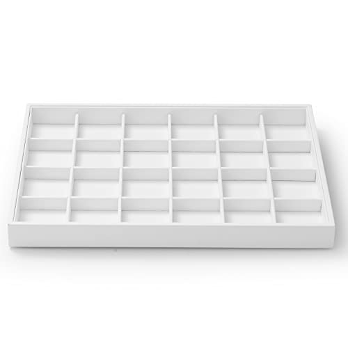 White Jewelry Display Organizer Tray Stackable Premium PU Leather 24 Grid