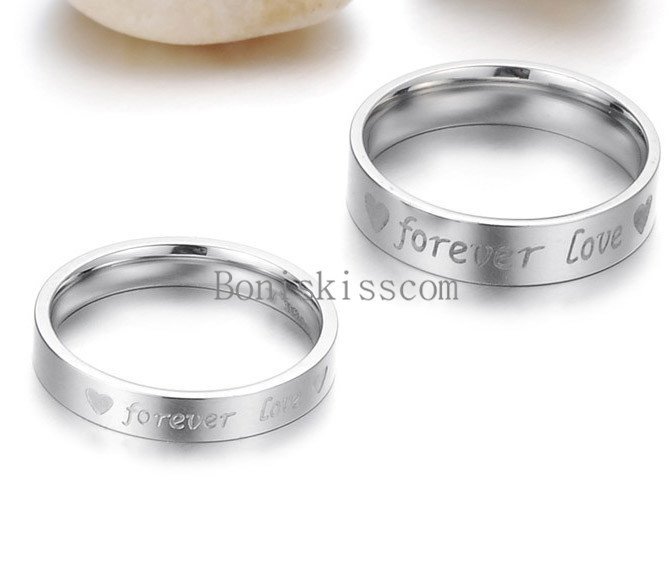 Silver Stainless Steel Ring Heart ” forever love ” Mens Ladies Wedding Band