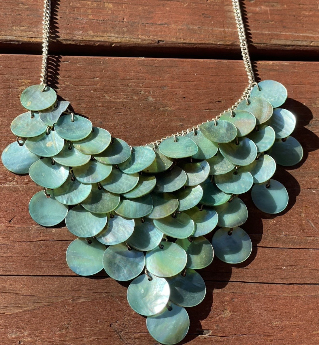 Necklace Turquoise Blue Round Fashion Circle Discs Bib Collar Statement Fringe