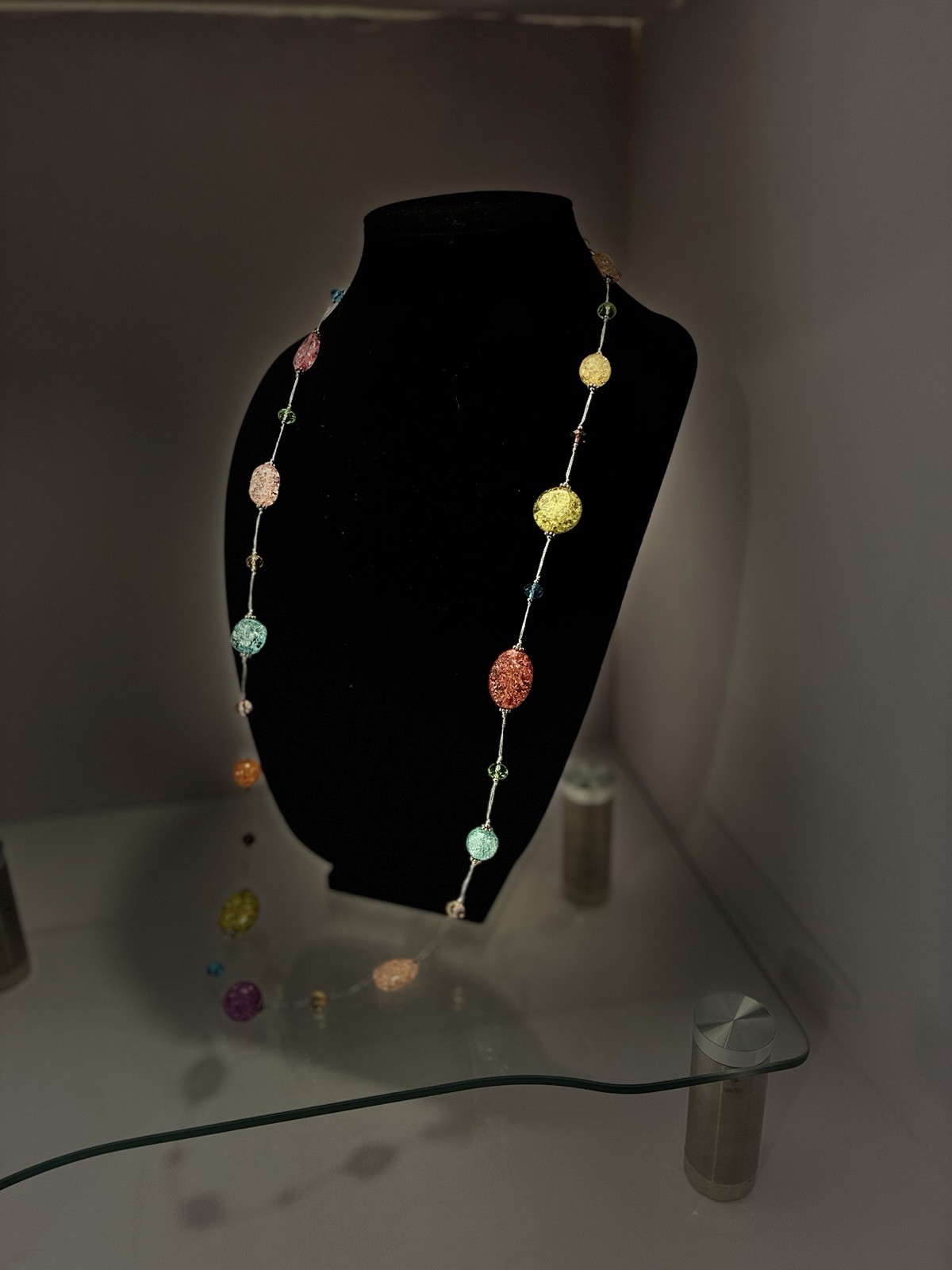 Premier Designs Multicolor Crackle Bead Necklace Rainbow Station Long 38”